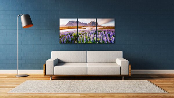 Impresi Tablou Lila blossoming flowers - 150 x 70 cm (3-piese)