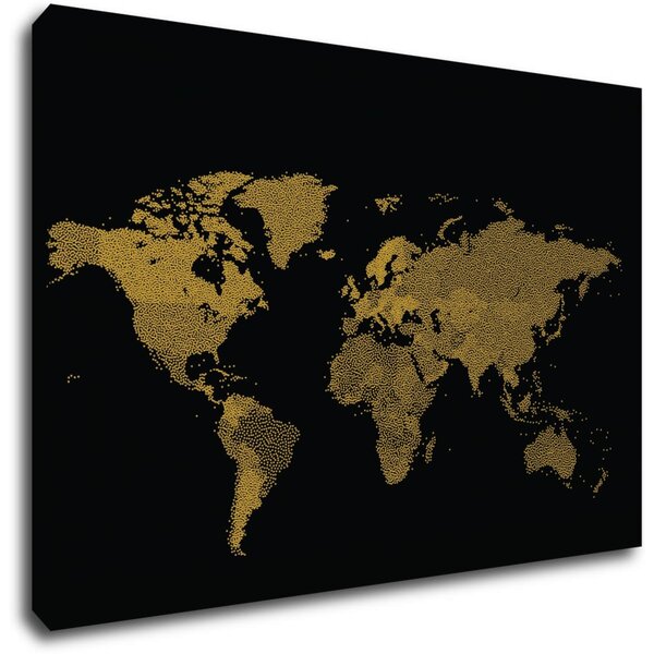 Impresi Tablou World map golden black - 60 x 40 cm