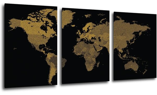 Impresi Tablou World map golden black - 150 x 70 cm (3-piese)