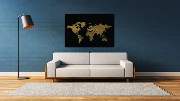 Impresi Tablou World map golden black - 60 x 40 cm