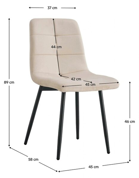 Scaun DAMIA TIP 1, bej/negru, stofa catifelata/metal, 45x58x89 cm