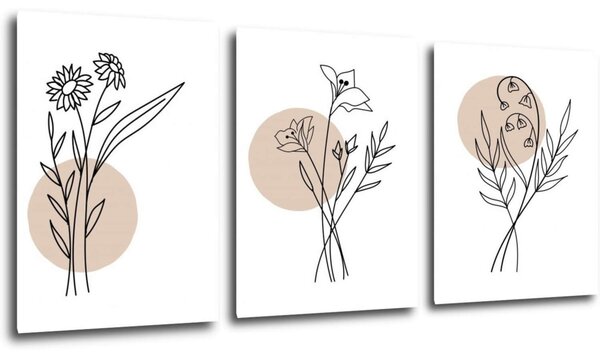 Impresi Tablou Flowers lines - 150 x 70 cm (3-piese)