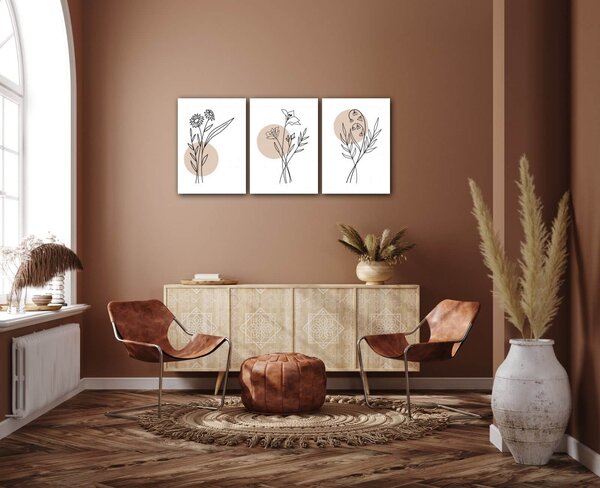 Impresi Tablou Flowers lines - 150 x 70 cm (3-piese)