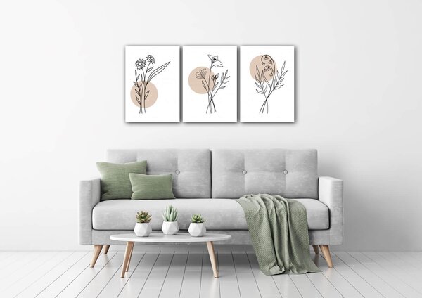 Impresi Tablou Flowers lines - 150 x 70 cm (3-piese)