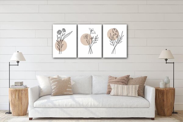 Impresi Tablou Flowers lines - 150 x 70 cm (3-piese)