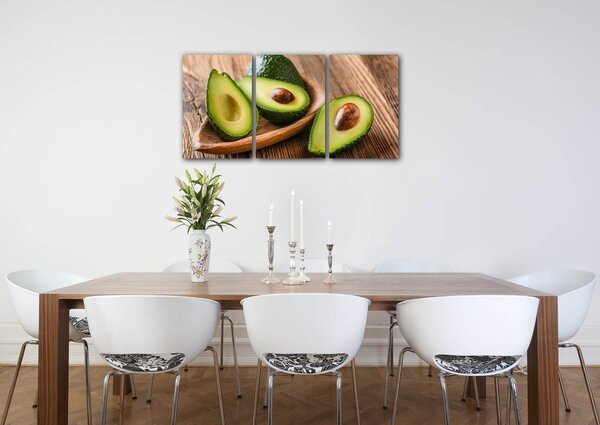 Impresi Tablou Avocados on wood - 120 x 60 cm (3-piese)