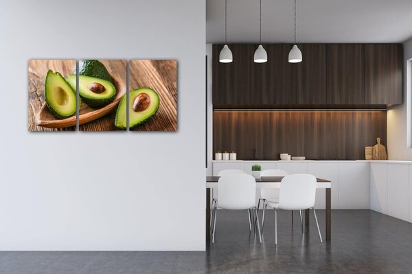 Impresi Tablou Avocados on wood - 120 x 60 cm (3-piese)