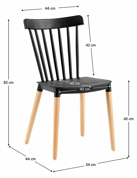 Scaun ZOSIMA, negru/fag, plastic/lemn, 54x44x83 cm