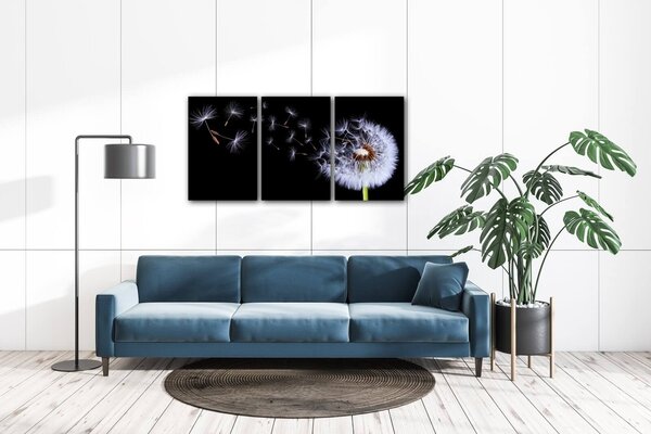 Impresi Tablou Dandelion black and green - 120 x 60 cm (3-piese)