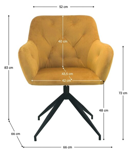 Scaun VELEZA NEW, galben mustar/negru, stofa catifelata/metal, 66x66x8
