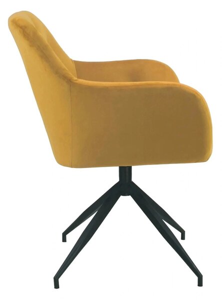 Scaun VELEZA NEW, galben mustar/negru, stofa catifelata/metal, 66x66x8