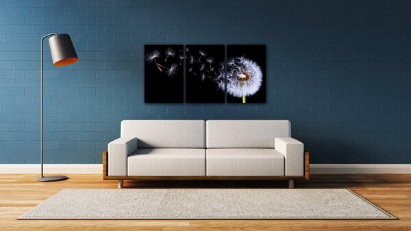 Impresi Tablou Dandelion black and green - 120 x 60 cm (3-piese)