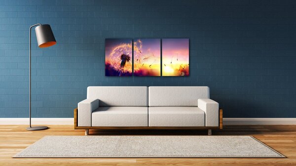 Impresi Tablou Dandelion and sunset - 150 x 70 cm (3-piese)