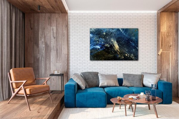Impresi Tablou Dark blue gold abstrakt - 60 x 40 cm