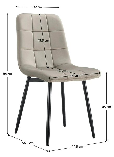 Scaun RAMITA TIP 3, grej/negru, stofa catifelata/metal, 45x57x86 cm