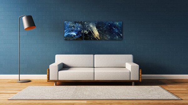 Impresi Tablou Dark blue gold abstrakt - 90 x 30 cm (3-piese)