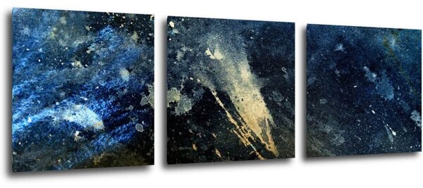 Impresi Tablou Dark blue gold abstrakt - 90 x 30 cm (3-piese)