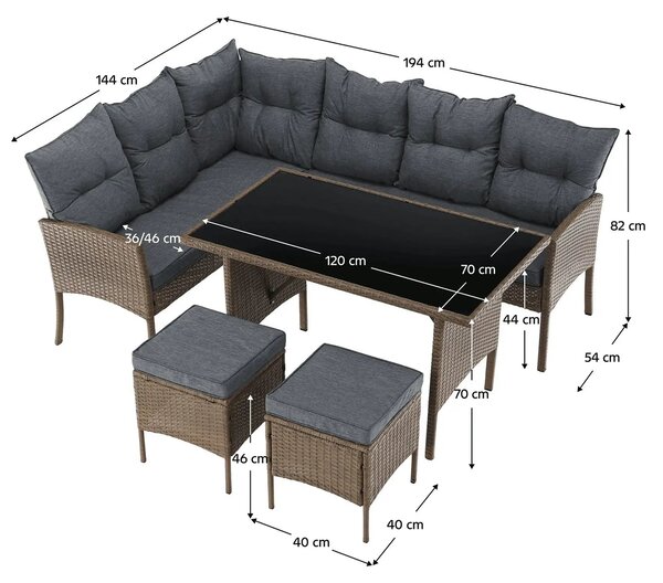 Set gradina RANDI, stejar/gri deschis/negru, ratan sintetic/sticla tem