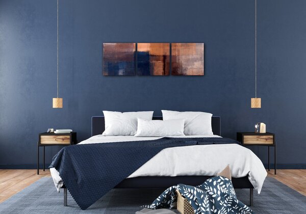 Impresi Tablou Orange blue beige abstrakt - 90 x 30 cm (3-piese)