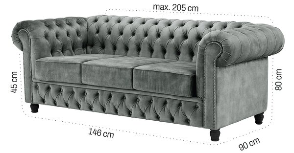 Canapea Chesterfield Fleming 205 cm din catifea Truffle T13