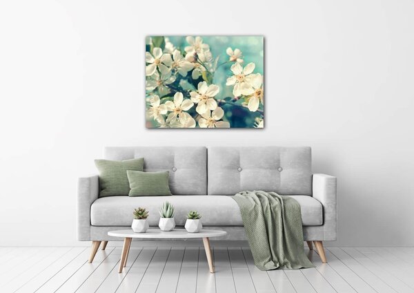 Impresi Tablou Blue background cherry blossom - 90 x 70 cm