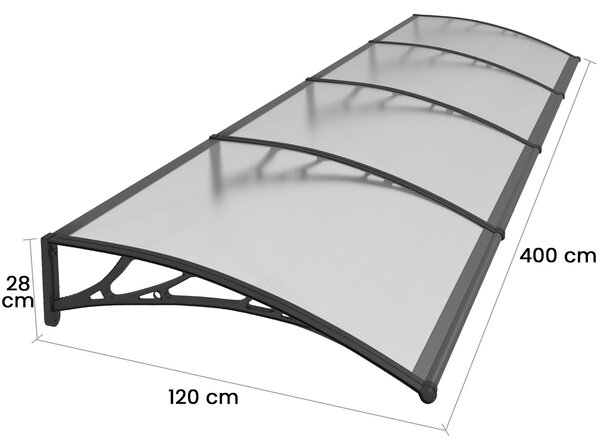 Copertina PREMIUM 400x120 cm, Policarbonat 6 mm, Suporturi din ABS, Negru/Transparent