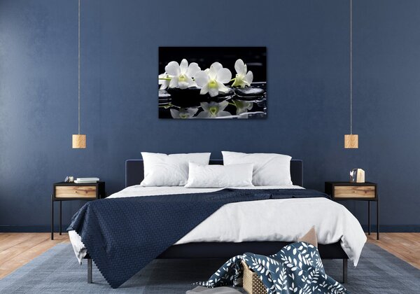 Impresi Tablou White orchids black background - 60 x 40 cm