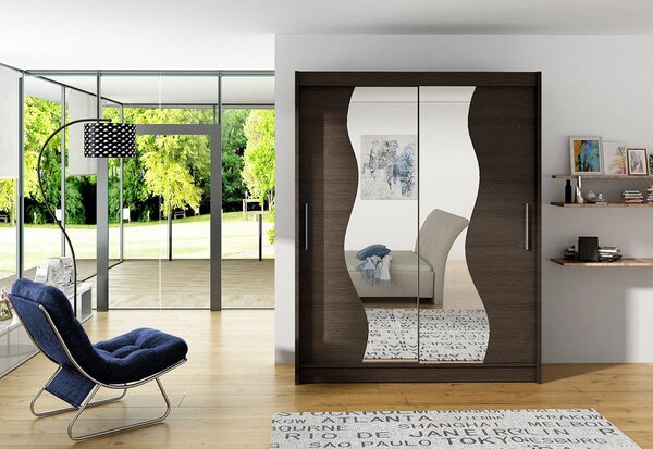 Dulap dormitor cu uşi glisante CARLA S cu oglindă, 180x215x57, ciocolată