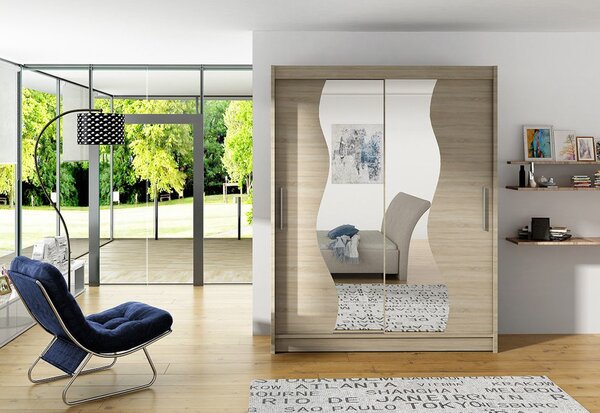 Dulap dormitor cu uşi glisante CARLA S cu oglindă, 180x215x57, Sonoma