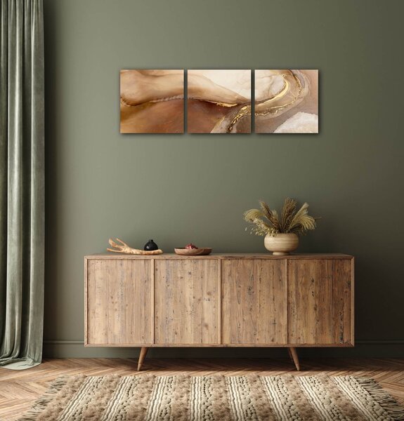 Impresi Tablou Golden Beige Fluid - 90 x 30 cm (3-piese)