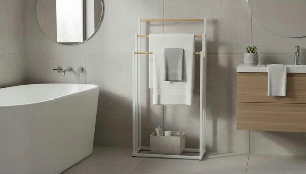 Stander prosoape POLDO, alb, metal, 44x22x86 cm