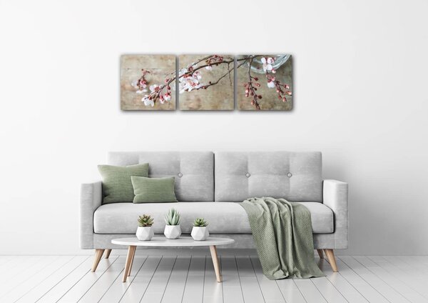 Impresi Tablou Pink blossom - 90 x 30 cm (3-piese)