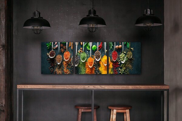 Impresi Tablou Teaspoons and spice - 90 x 30 cm (3-piese)