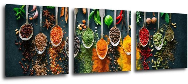 Impresi Tablou Teaspoons and spice - 90 x 30 cm (3-piese)