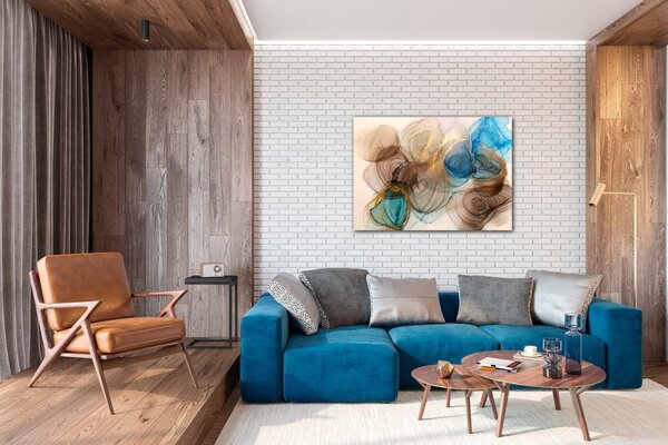 Impresi Tablou Abstract blue and gold - 70 x 50 cm