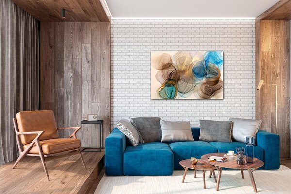 Impresi Tablou Abstract blue and gold - 60 x 40 cm
