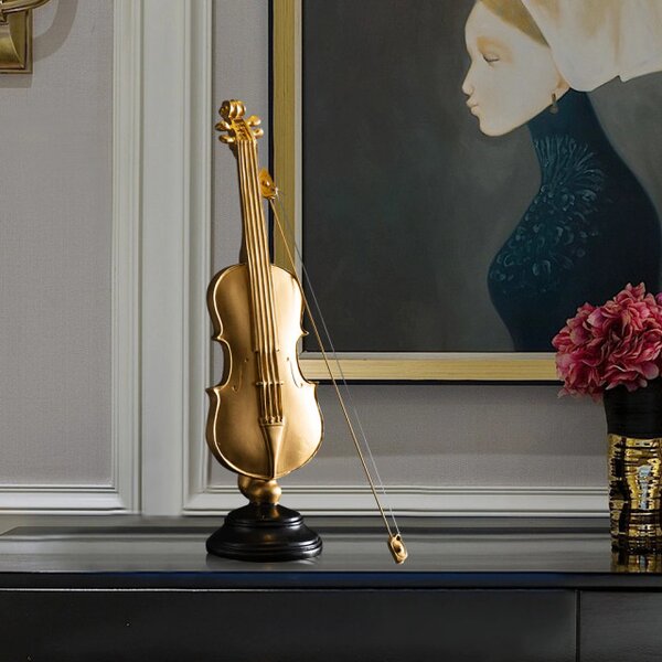 Decoratiune vioara cu arcus metal,auriu antichizat,H 35cm