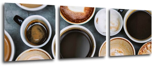 Impresi Tablou Coffee types - 90 x 30 cm (3-piese)