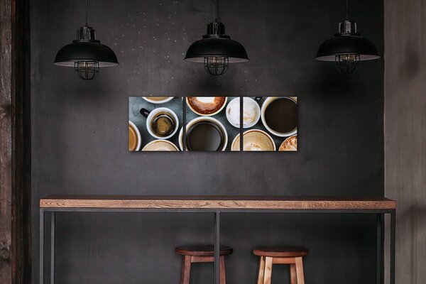 Impresi Tablou Coffee types - 90 x 30 cm (3-piese)