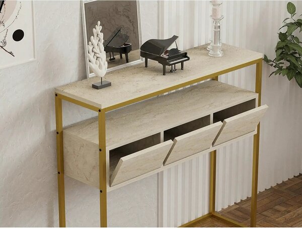 Consola GUARDA, bej cu efect de marmura/auriu, PAL melaminat, 100x29x9