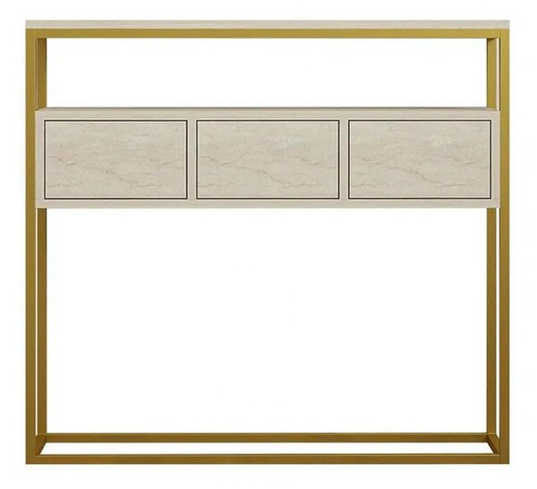 Consola GUARDA, bej cu efect de marmura/auriu, PAL melaminat, 100x29x9