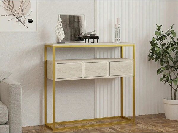 Consola GUARDA, bej cu efect de marmura/auriu, PAL melaminat, 100x29x9