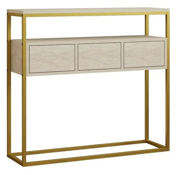 Consola GUARDA, bej cu efect de marmura/auriu, PAL melaminat, 100x29x9
