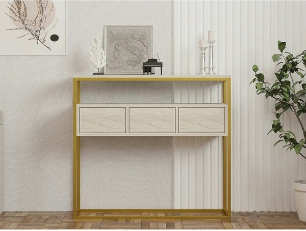 Consola GUARDA, bej cu efect de marmura/auriu, PAL melaminat, 100x29x9