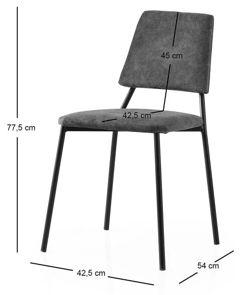 Set 2 scaune LIMA 4554 V2, gri antracit/negru, stofa catifelata/metal