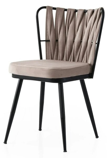 Set 4 scaune KUSAKLI 222 V4, bej/negru, stofa catifelata/metal, 43x43x