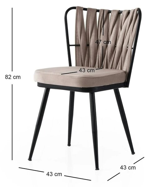 Set 4 scaune KUSAKLI 222 V4, bej/negru, stofa catifelata/metal, 43x43x