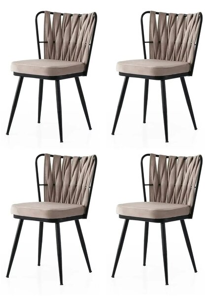 Set 4 scaune KUSAKLI 222 V4, bej/negru, stofa catifelata/metal, 43x43x