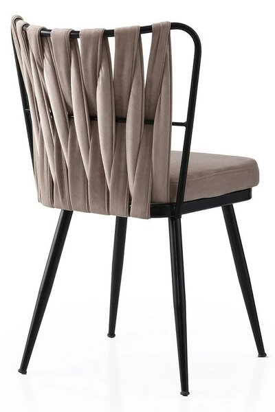 Set 4 scaune KUSAKLI 222 V4, bej/negru, stofa catifelata/metal, 43x43x