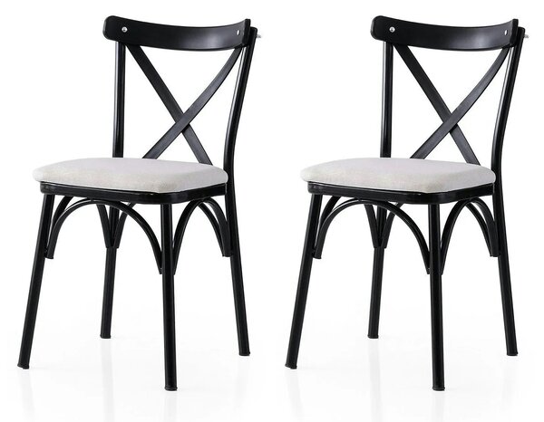 Set 2 scaune EKOL 286 V2, alb/negru, stofa clasica/metal, 42x40x81 cm